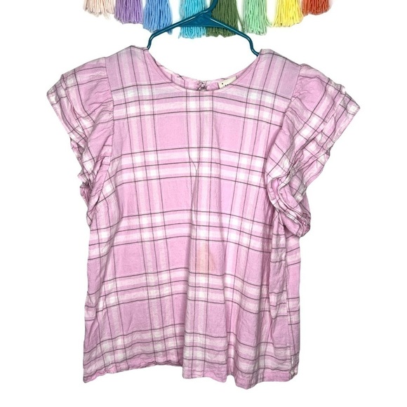 A New Day Lavender Purple Ruffle Plaid Cap Sleeve Top Size Extra Large - Picture 3 of 15
